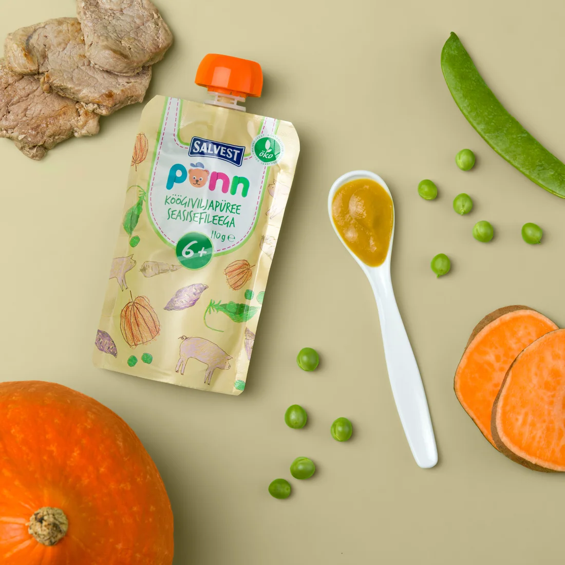 Salvest Põnn polędwiczki wieprzowe z puree warzywnym mus, 110 g