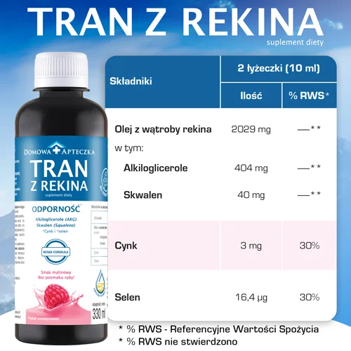 Domowa Apteczka tran z rekina, smak malinowy, 330 ml