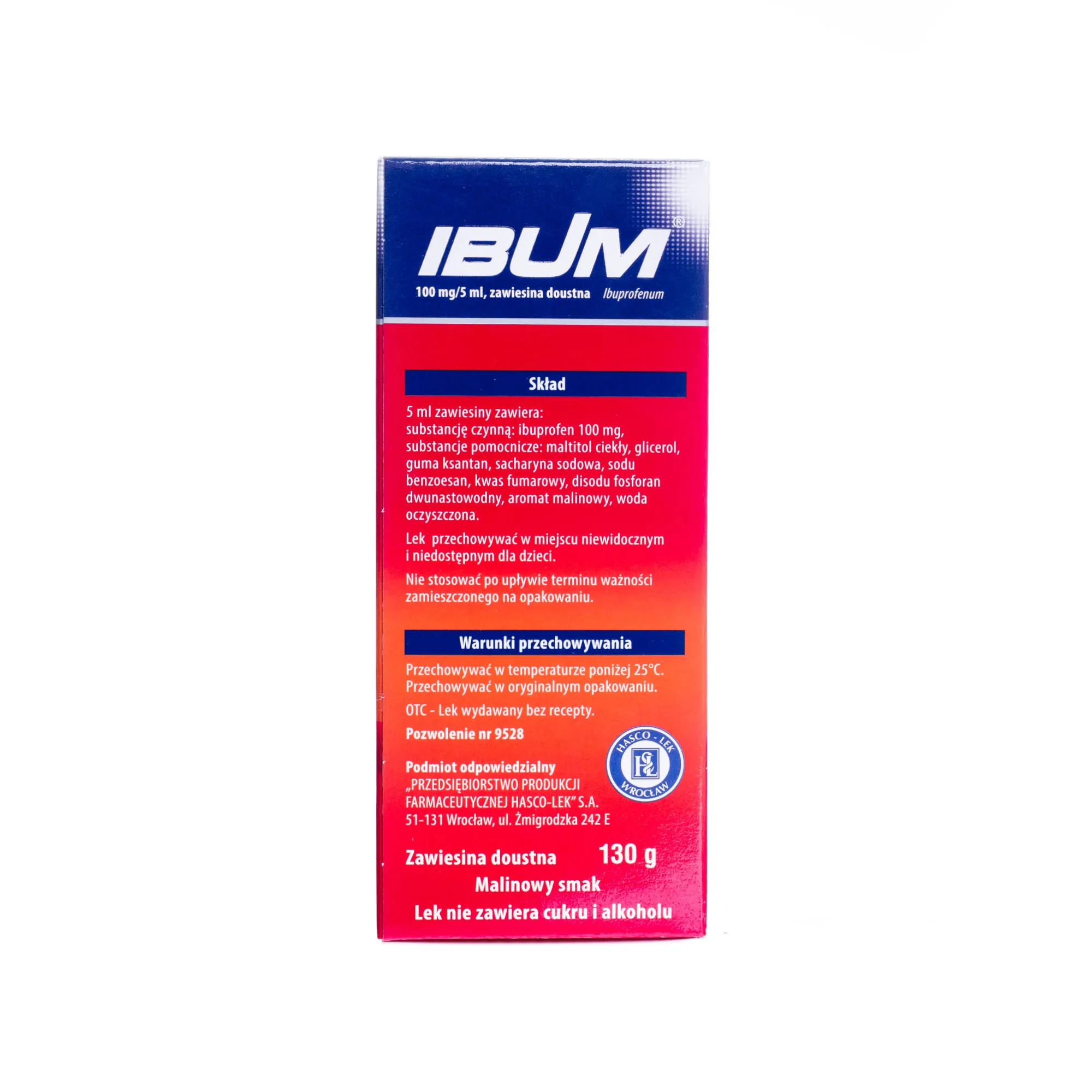 Ibum, 100 mg/5 ml, zawiesina doustna o smaku malinowym, 130 g 