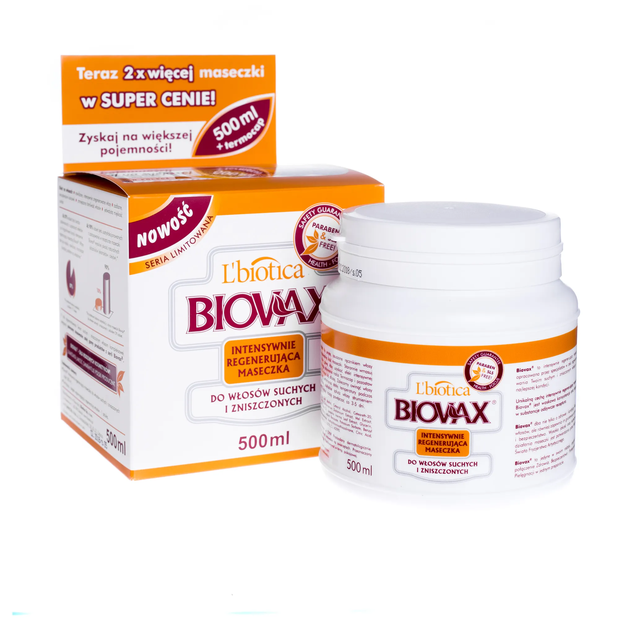 L'biotica BIOVAX, Intensywnie regenerująca maseczka do włosów suchych i zniszczonych, 500 ml 