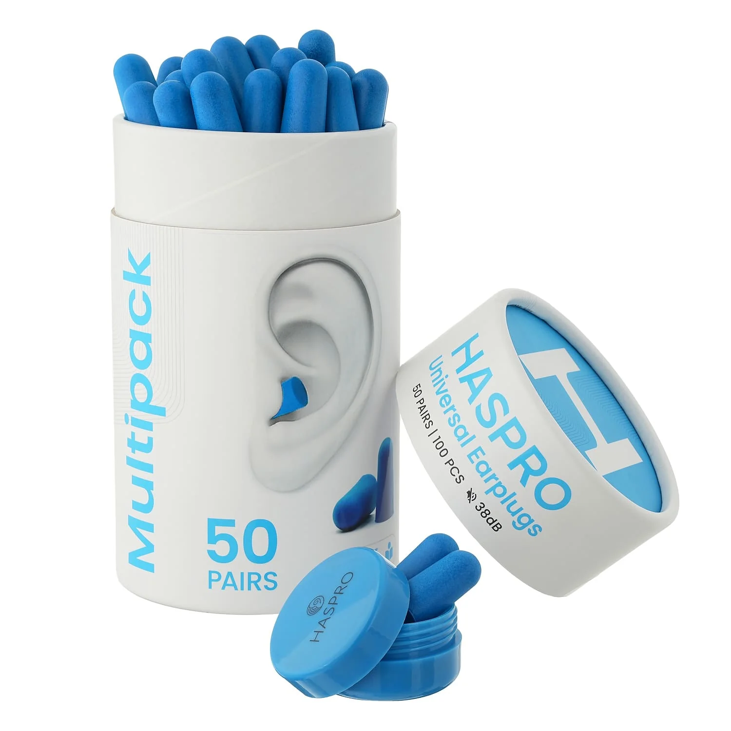Haspro Tube50 stopery do uszu, kolor niebieski, 50 par