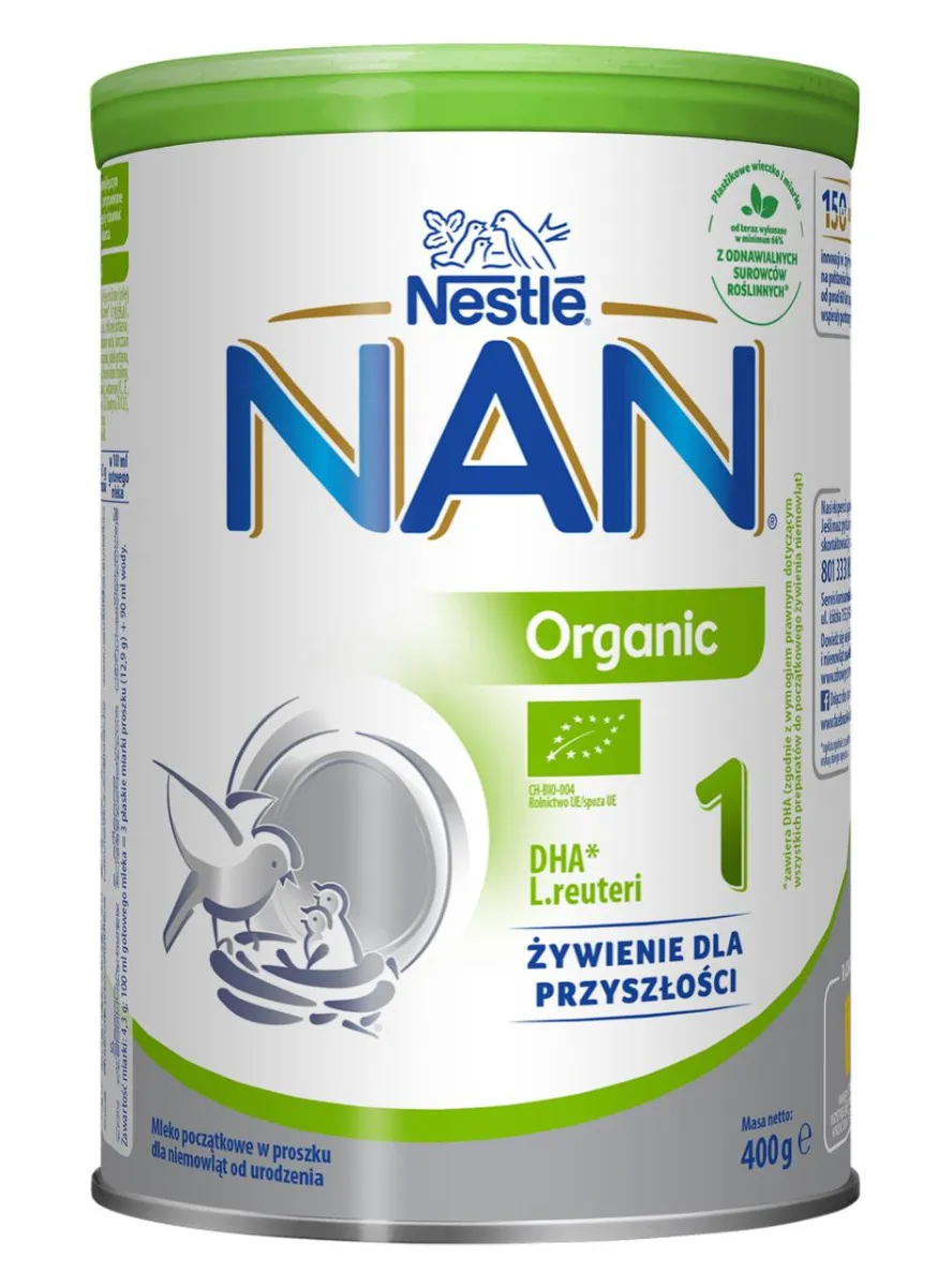 Nestle Nan Organic 1, mleko początkowe dla niemowląt od urodzenia, 400 g