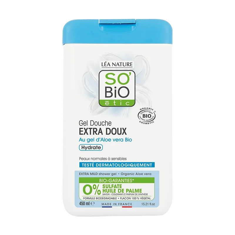 SO’BiO étic krem pod prysznic z aloesem do skóry wrażliwej i reaktywnej, 450 ml