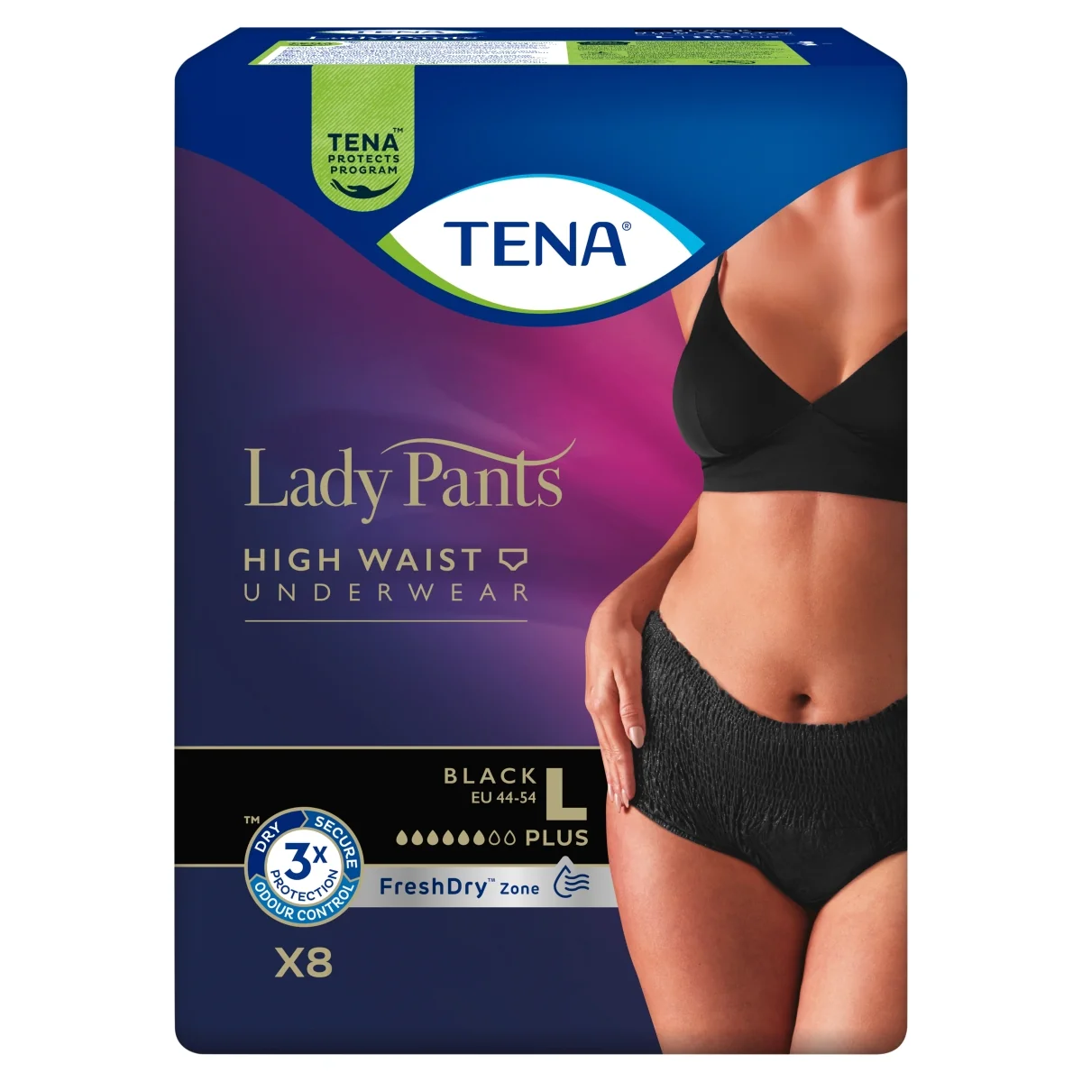 TENA Lady Pants Black bielizna chłonna Plus L, 8 sztuk