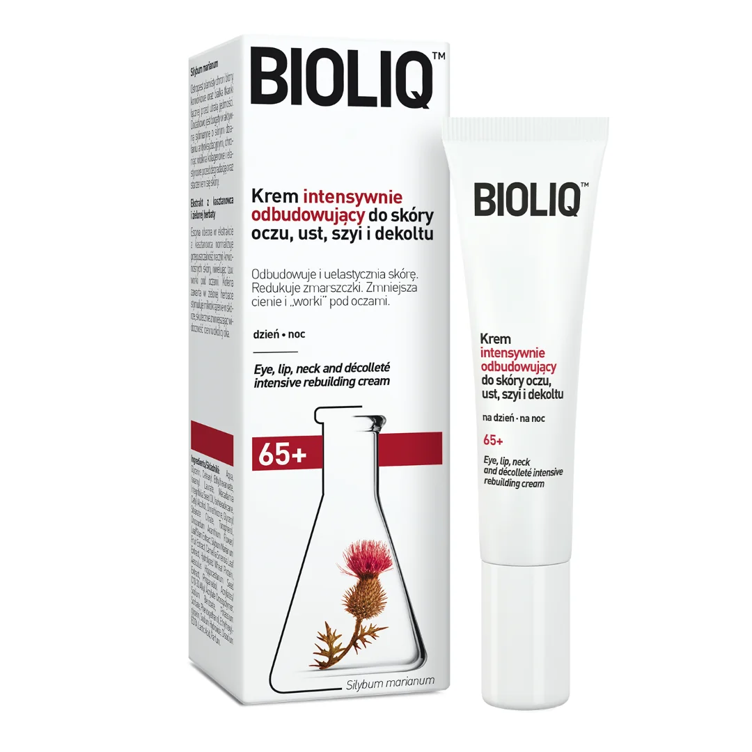Bioliq 65+ krem intensywnie odbudowujący do skóry oczu ust szyi i dekoltu, 15 ml