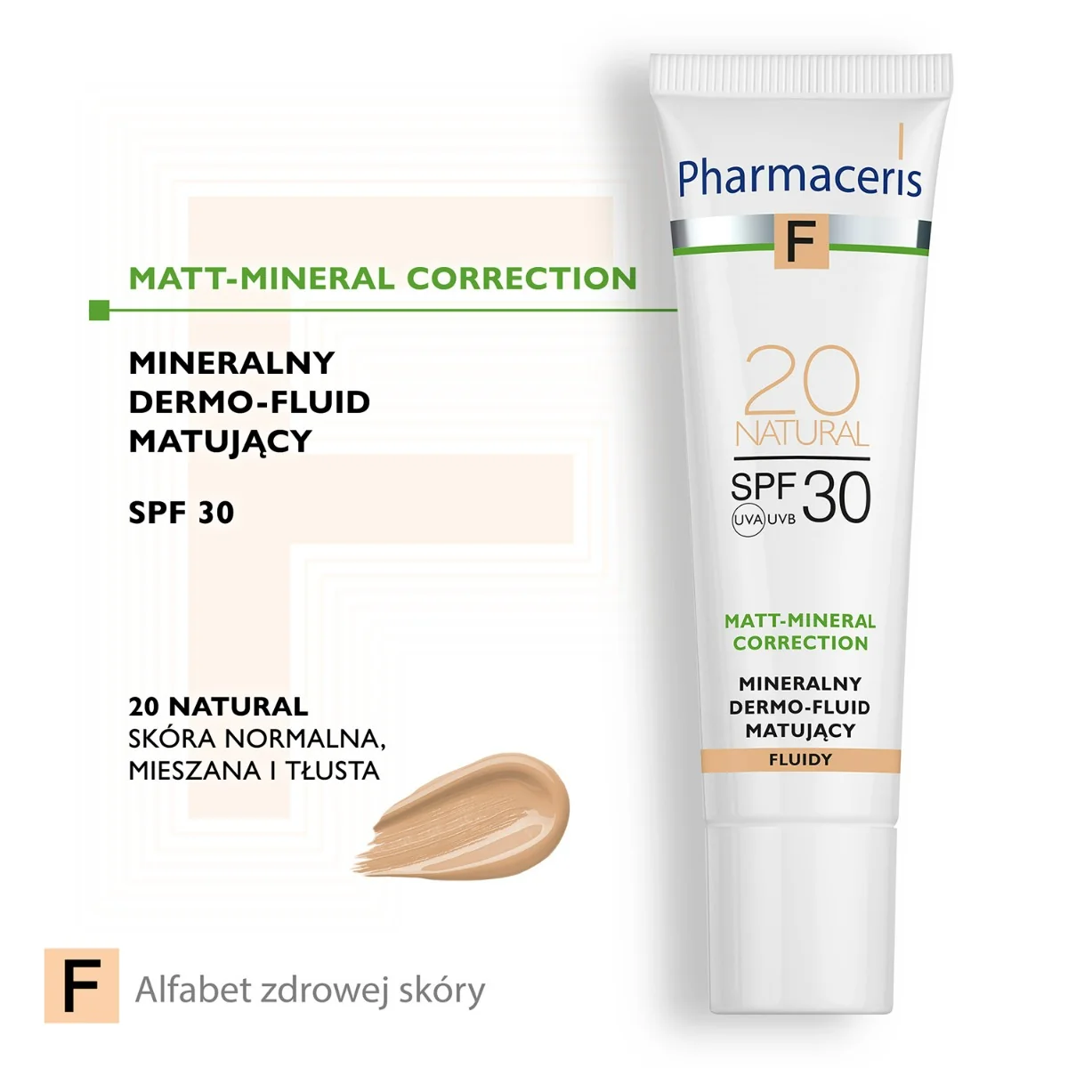 Pharmaceris F Matt-Mineral-Correction mineralny dermo-fluid matujący SPF 30, Natural 20, 30 ml
