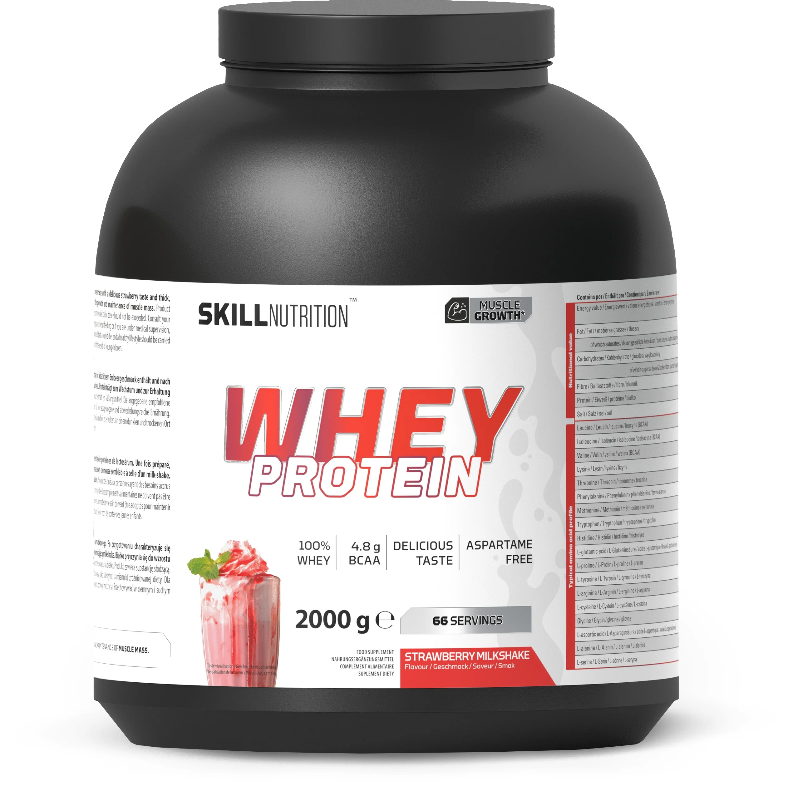 Skill Whey Protein strawberry milkshake, proszek, 2000 g