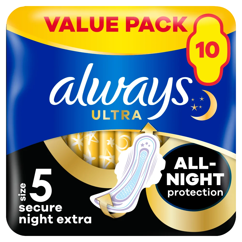 Always Ultra Secure Night Extra podpaski ze skrzydełkami na noc, 10 szt.