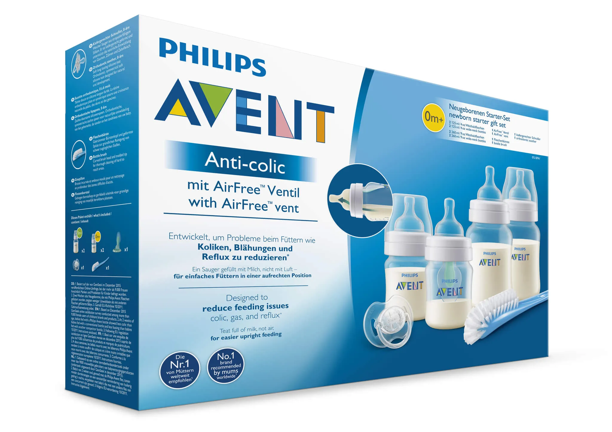 Avent, zestaw butelek antykolkowych z nakładką AirFree 0m+ SCD807/00 