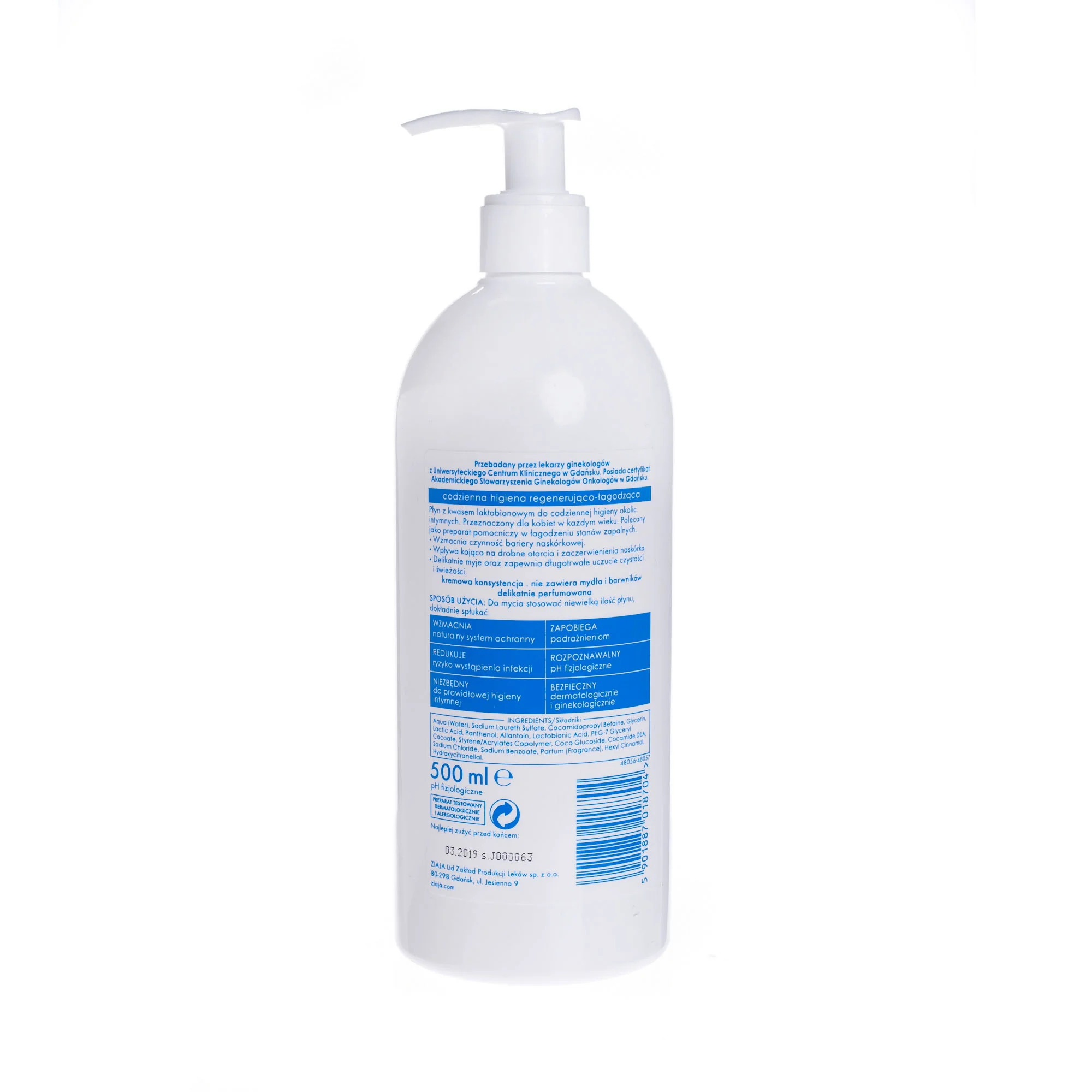 Ziaja Intima kremowy płyn do higieny intymnej z kwasem laktobionowym, 500 ml