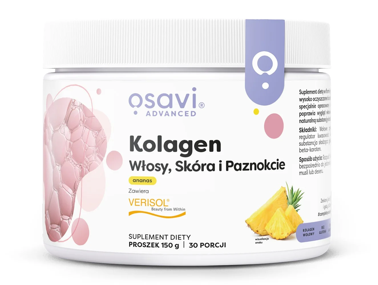Osavi Kolagen Włosy Skóra i Paznokcie ananas, proszek, 150 g