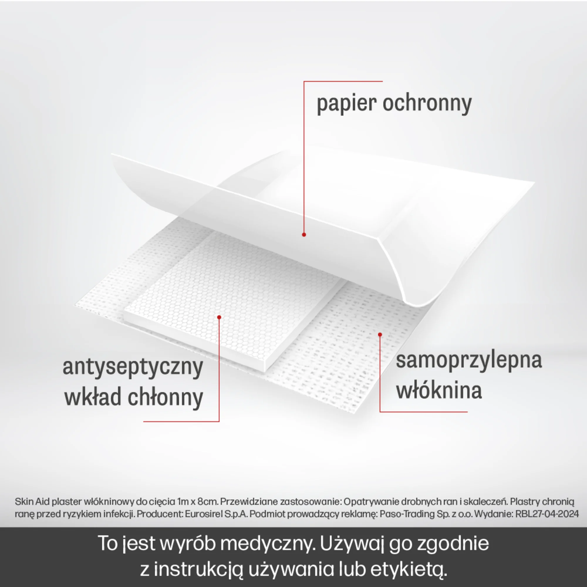 Skin Aid Plaster włókninowy do cięcia 1 m x 8 cm, 1 sztuka