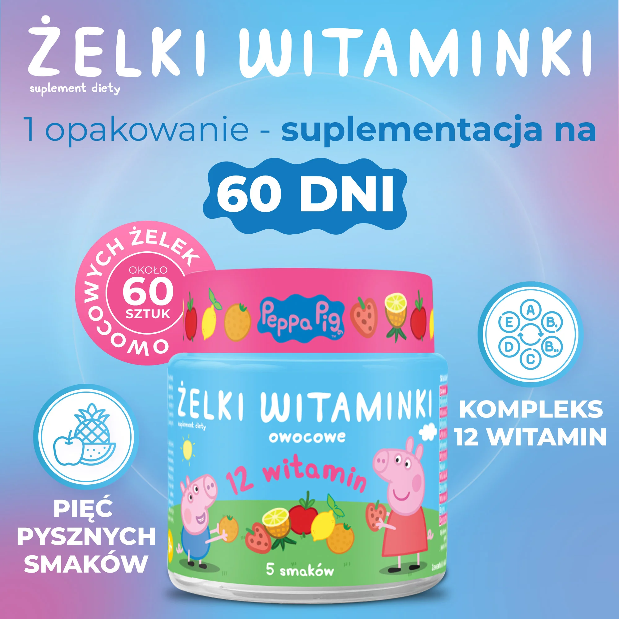 Domowa Apteczka Peppa Pig Żelki Witaminki owocowe, 60 sztuk