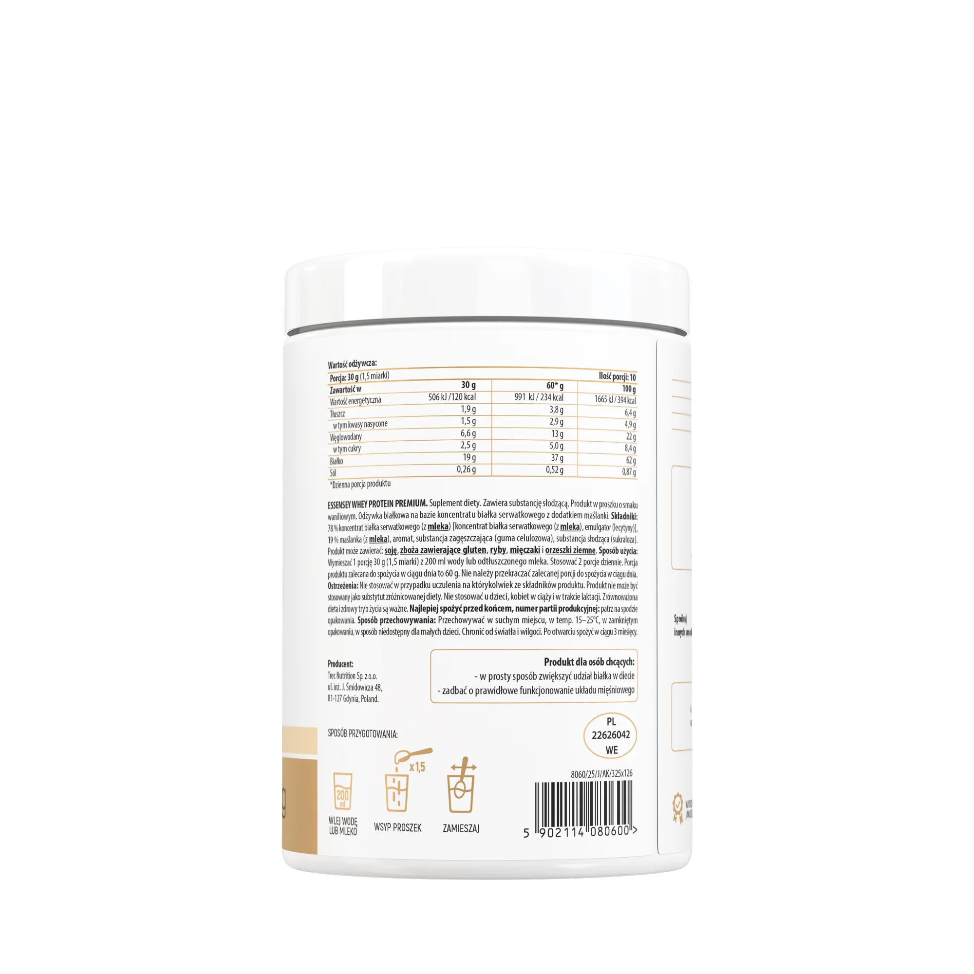 Essensey Whey Protein Premium o smaku waniliowym, proszek, 300 g