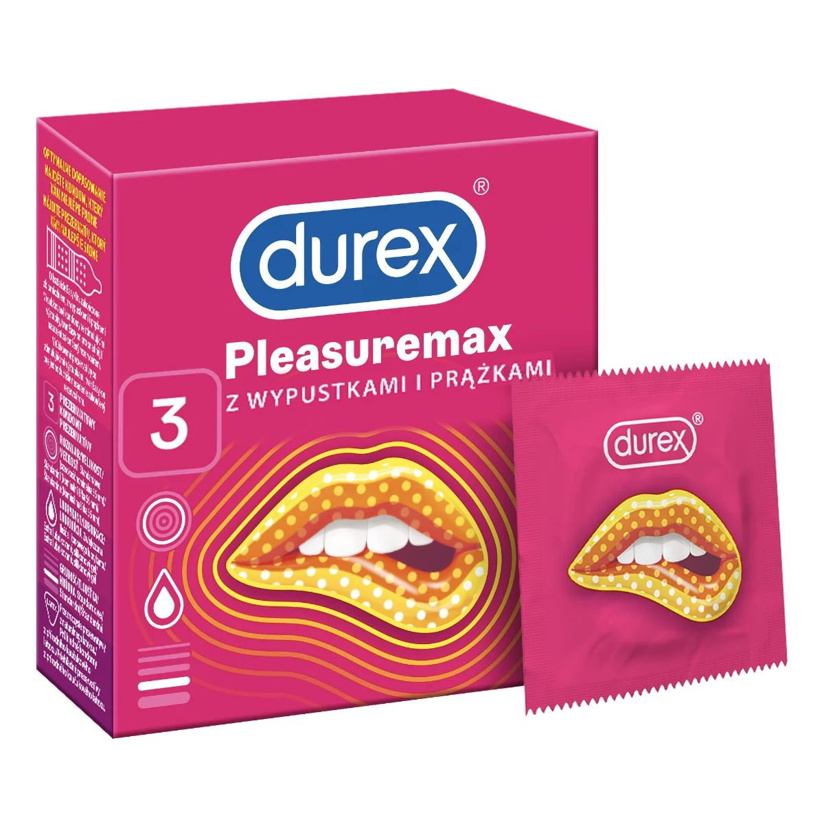 Durex Pleasuremax prezerwatywy prążkowane i z wypustkami, 3 szt.