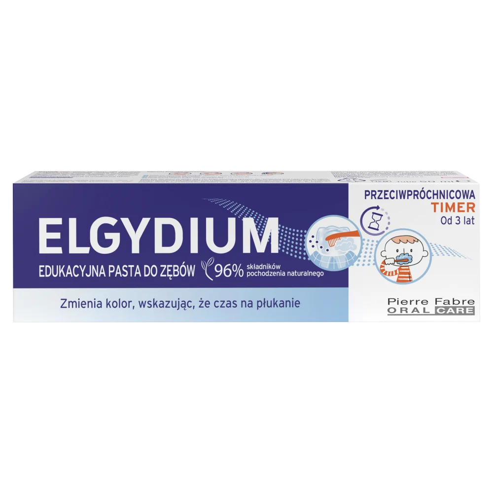 Elgydium Timer edukacyjna pasta do zębów przeciwpróchnicowa, 50 ml