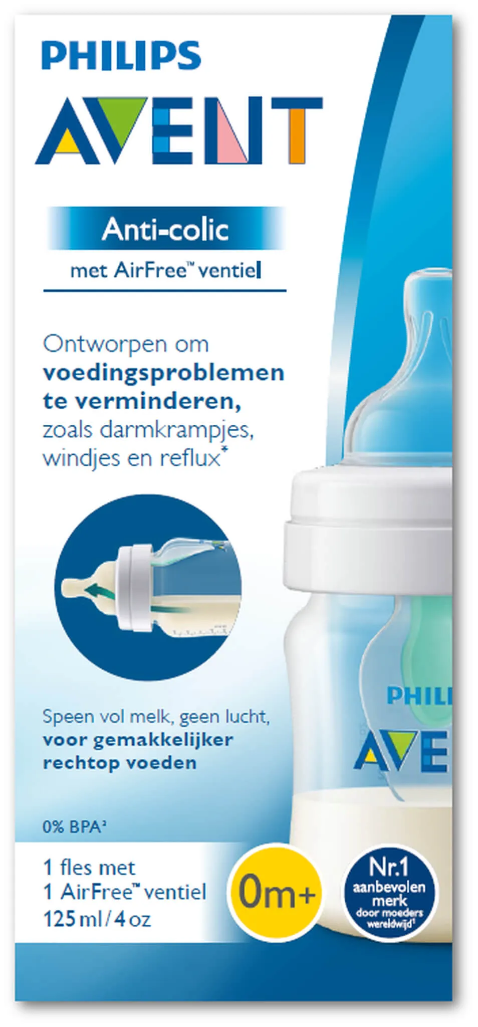 Avent Anti-colic, butelka antykolkowa z nakładką Airfree 0m+ SCF810/14, 125 ml