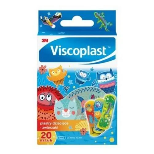 Viscoplast Plastry Zwierzaki dekorowane plastry dla dzieci, 72 mm x 25 mm, 20 sztuk