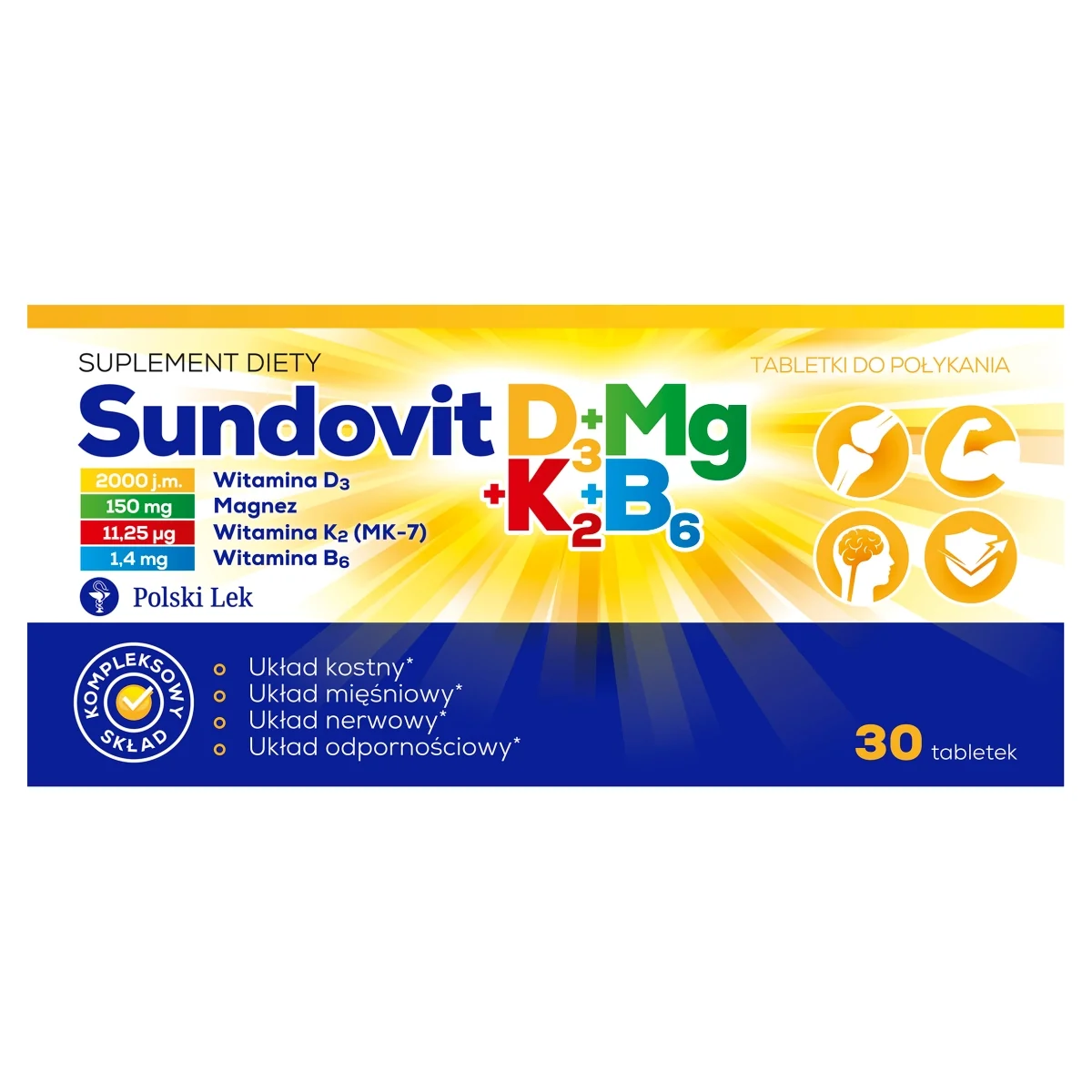 Sundovit D3+Mg+K2+B6 suplement diety, tabletki, 30sztuk