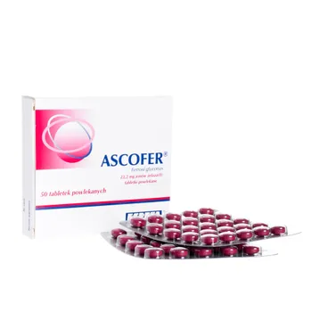 Ascofer, lek stosowany do uzupełnienia niedoborów żelaza w organizmie, 50 tabletek 