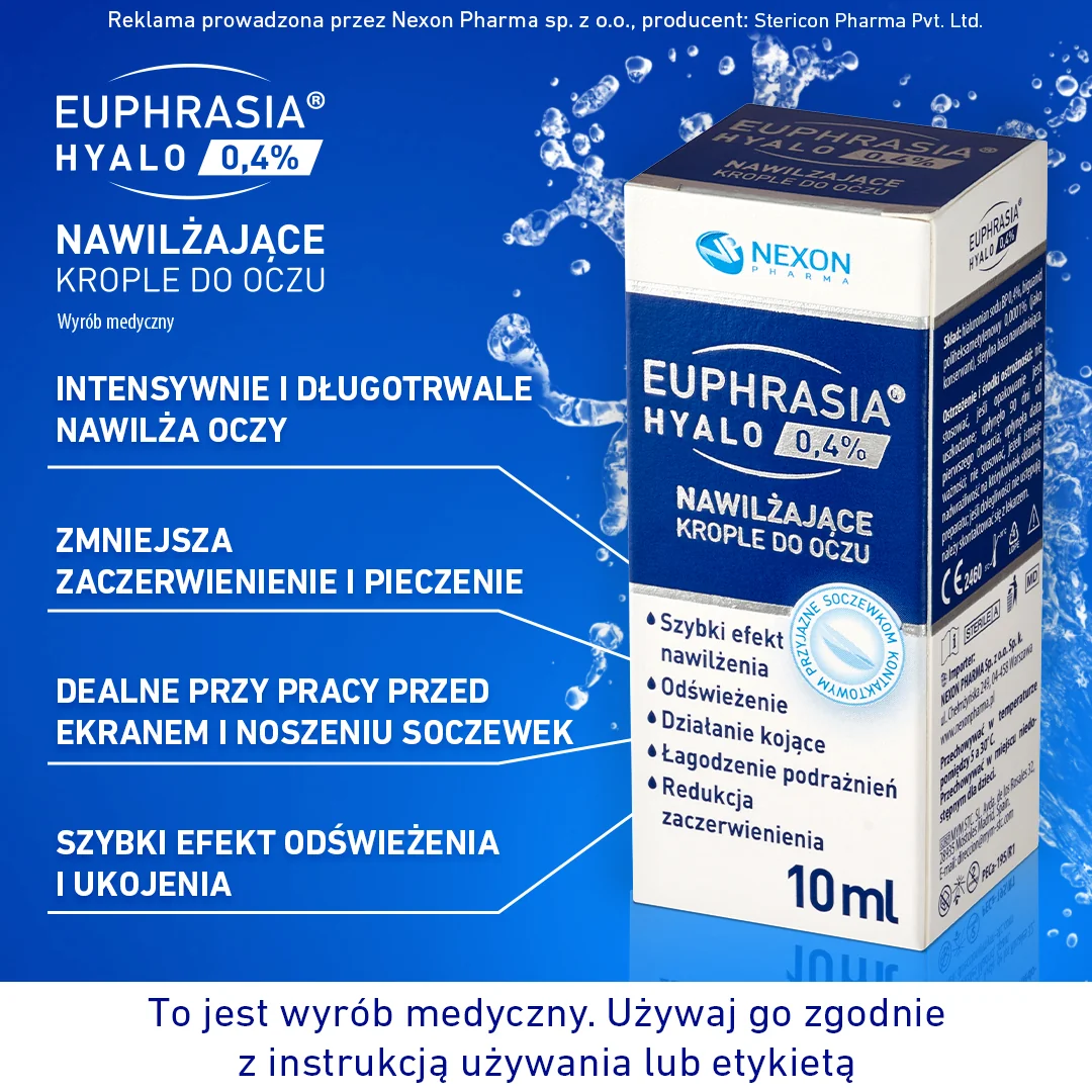 Euphrasia Hyalo 0,4% ,nawilżające krople do oczu, 10 ml