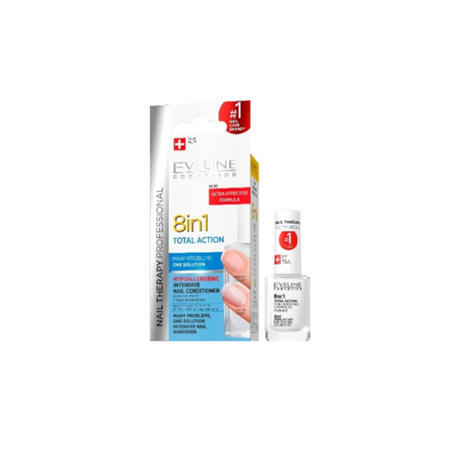 Eveline Cosmetics Nail Therapy, odżywka total action 8 w 1, lakier do paznokci, 12 ml