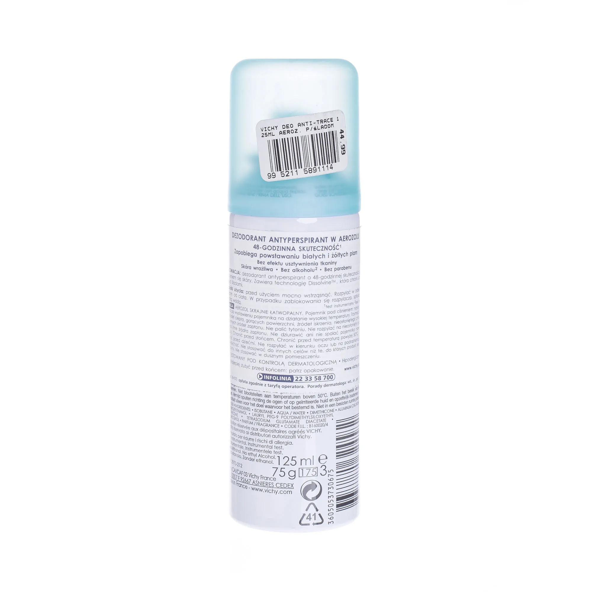 Vichy Anti-Trace, dezodorant antyperspirant w aerozolu, 125 ml 