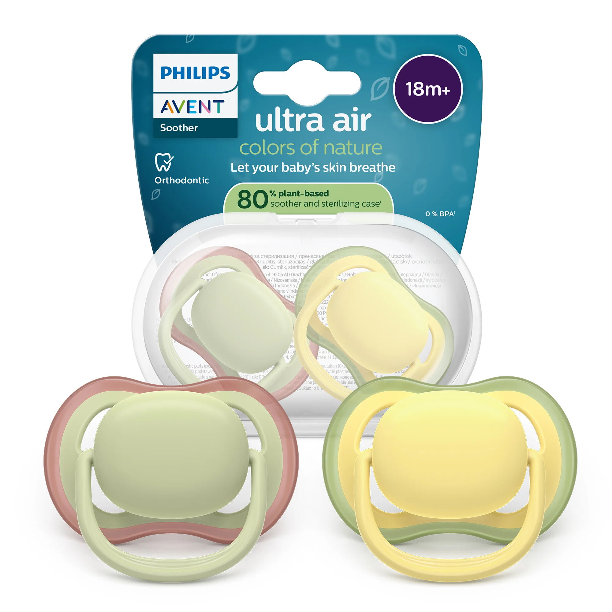 Philips Avent Ultra Air Colors of Nature ortodontyczny smoczek uspokajający 18m+, 2 sztuki