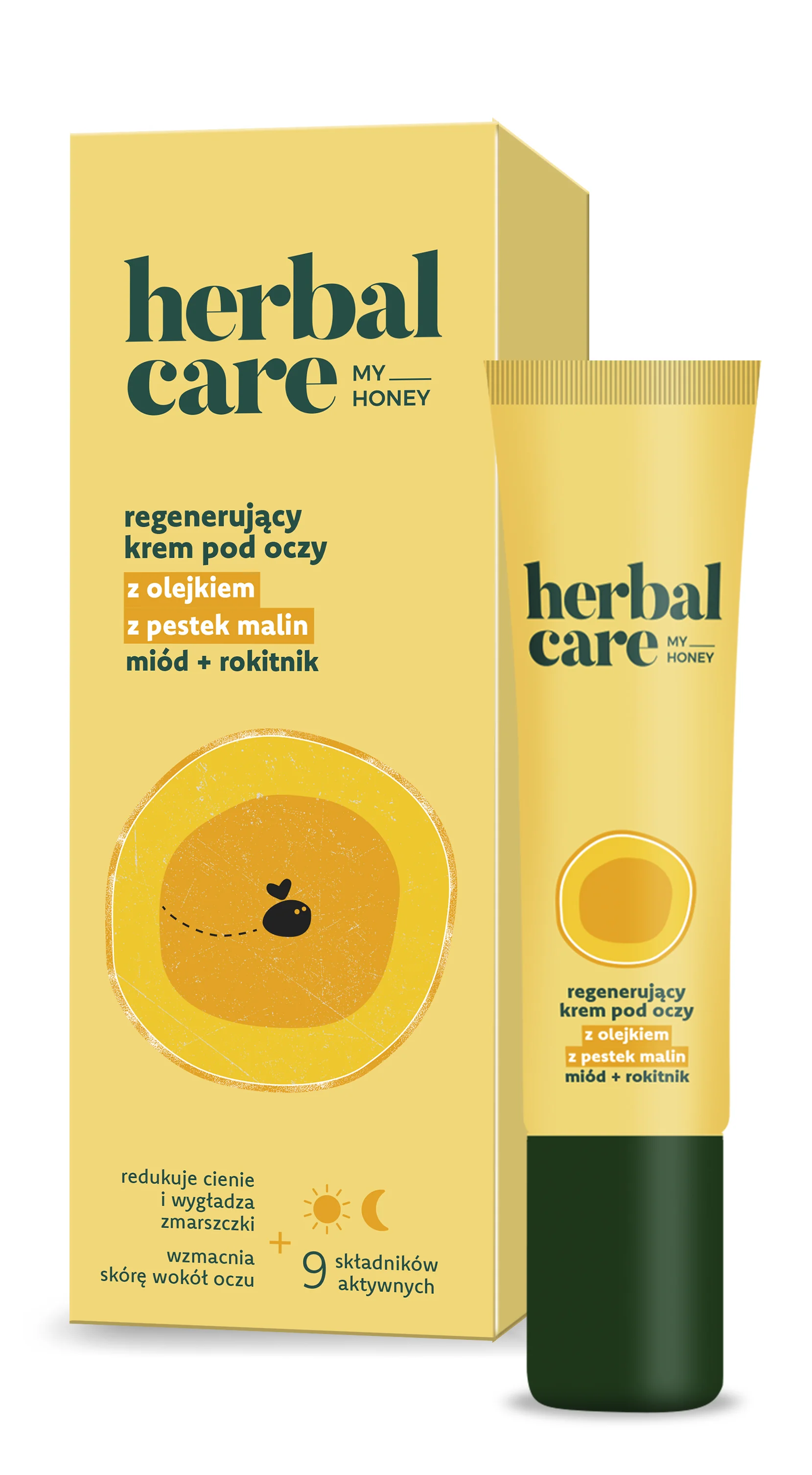 Herbal Care my honey regenerujący krem pod oczy z olejkiem z pestek malin: miód + rokitnik, 15 ml