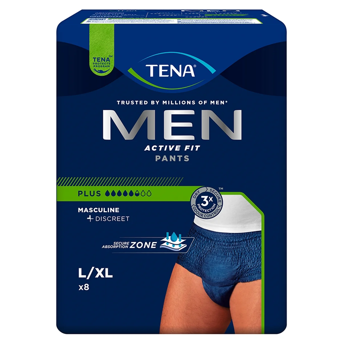 TENA Men Active Fit Pants majtki chłonne Plus Blue L/XL, 8 sztuk
