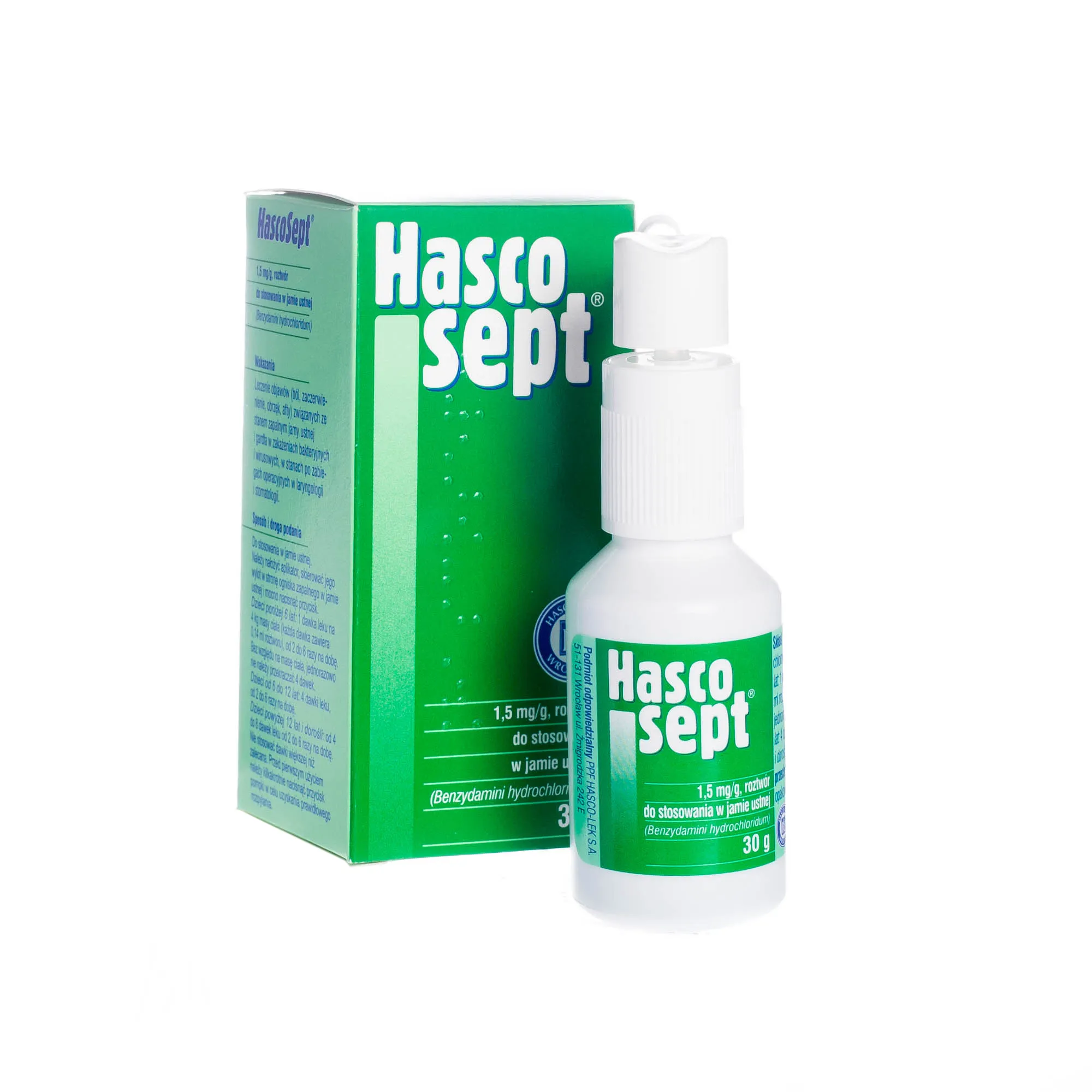 Hascosept, 1,5 mg/g, roztwór do stosowania w jamie ustnej, 30 g
