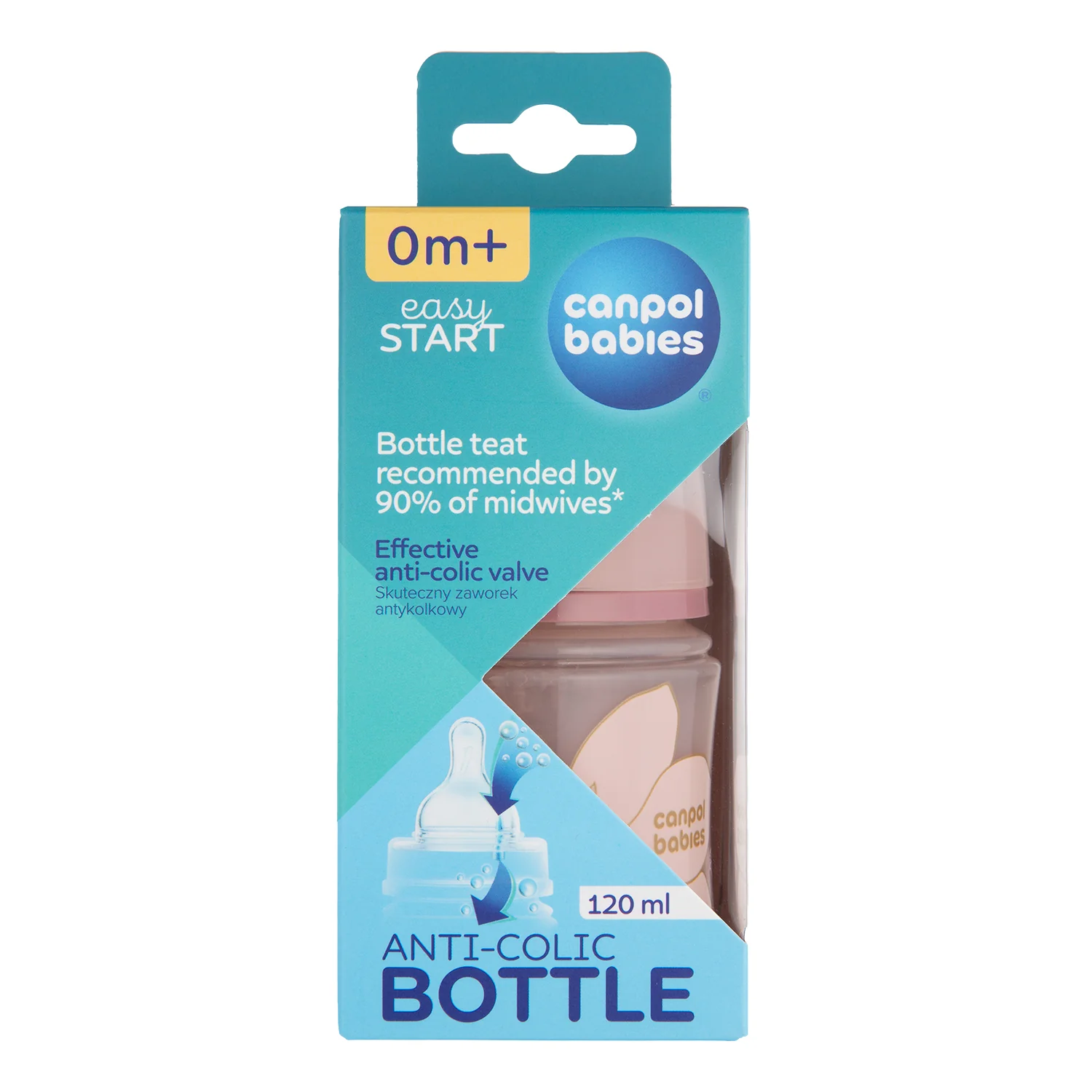 Canpol Babies EasyStart GOLD różowa butelka antykolkowa 120 ml, 1 sztuka