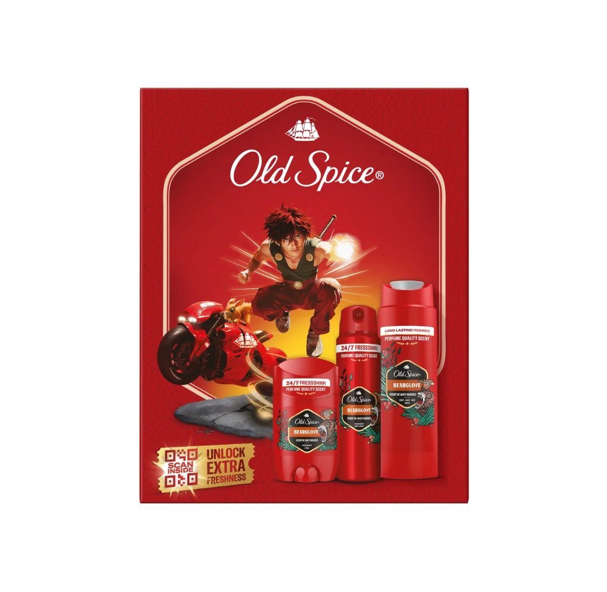 Old Spice Anime Zestaw Podarunkowy dezodorant w sztyfcie, 50 ml + dezodorant w sprayu, 150 ml + żel pod prysznic, 250 ml