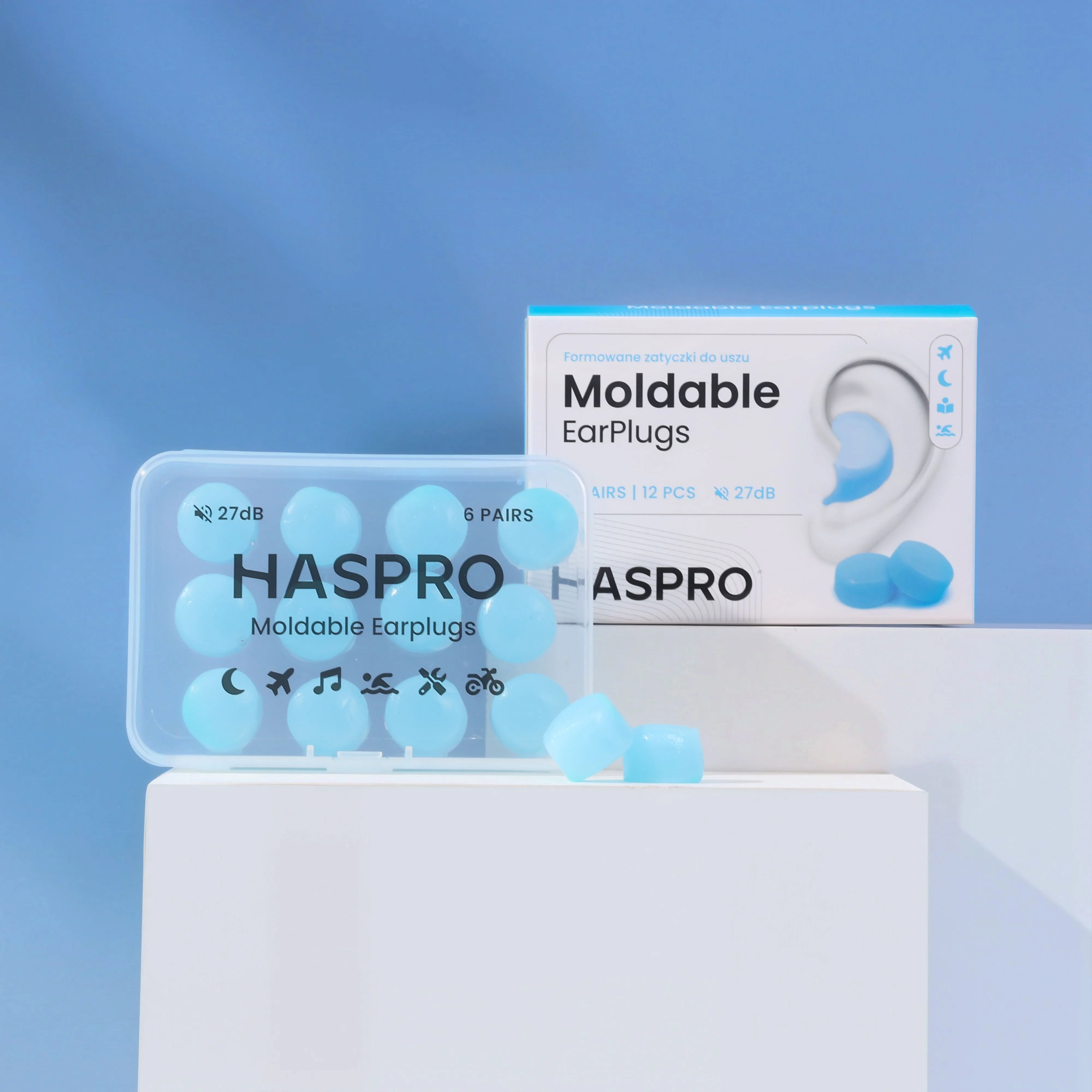 Haspro Mold 6P formowane zatyczki do uszu, kolor niebieski, 6 par
