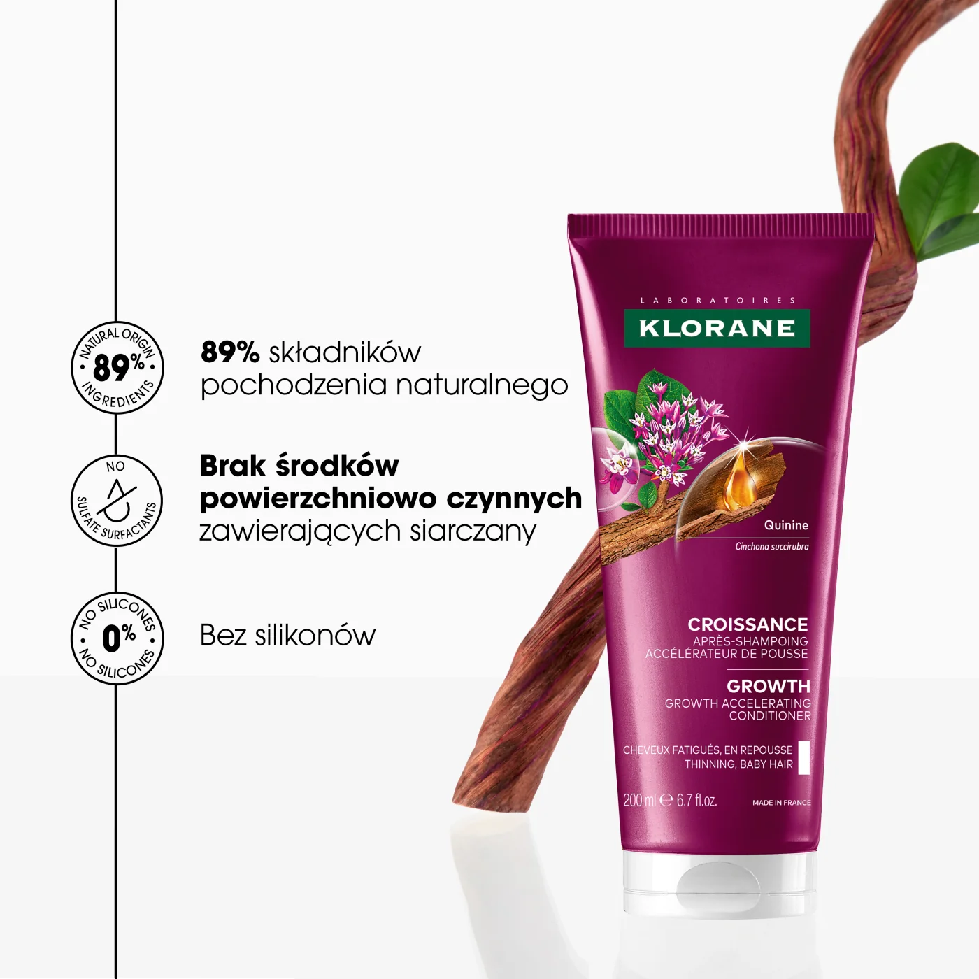 Klorane Wzrost odżywka przyspieszająca wzrost włosów, 200 ml