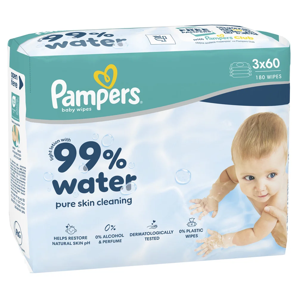 Pampers 99% Water chusteczki nawilżane dla dzieci, 3 x 60 sztuk