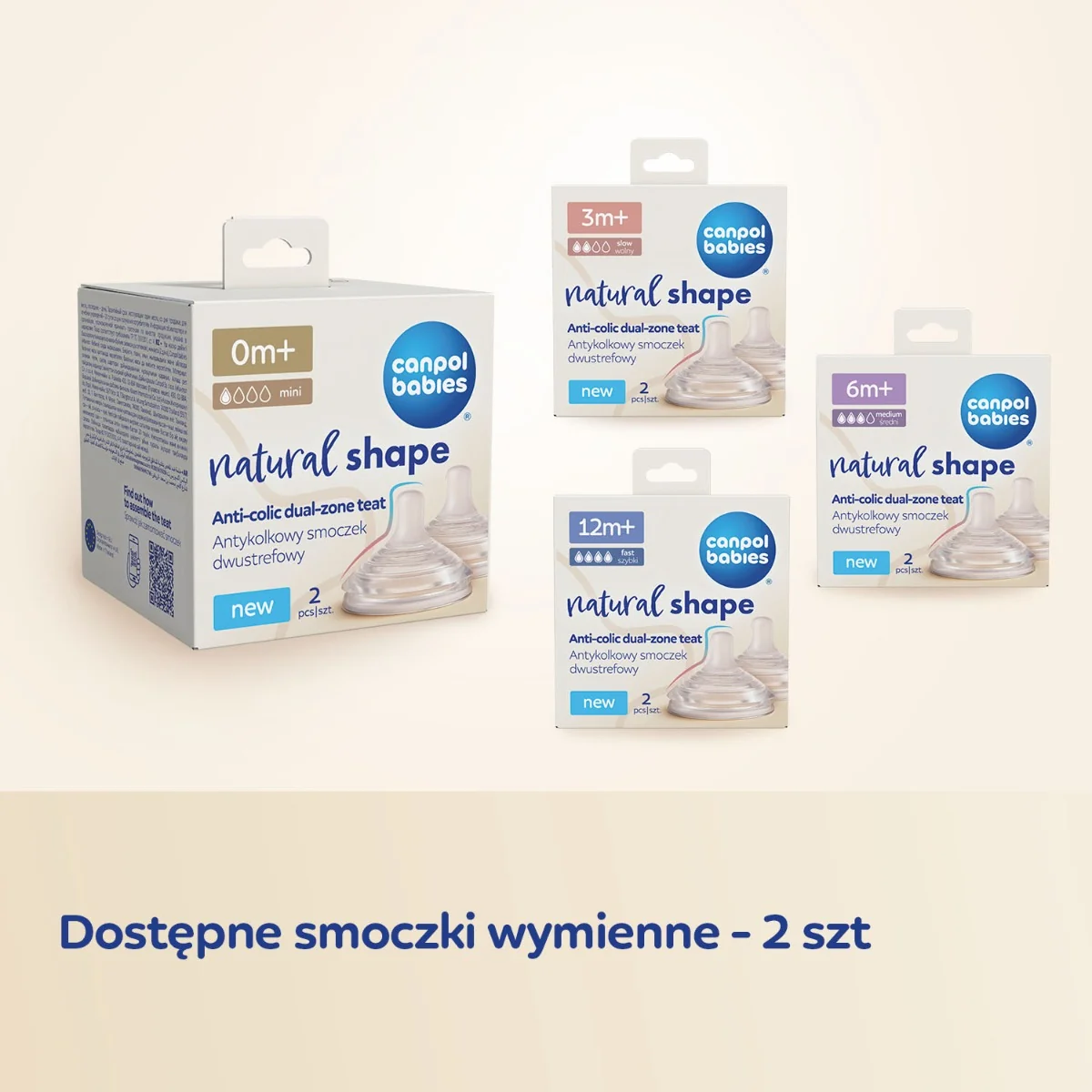 Canpol Babies Natural Shape antykolkowy smoczek dwustrefowy 0 m+, 2 sztuki
