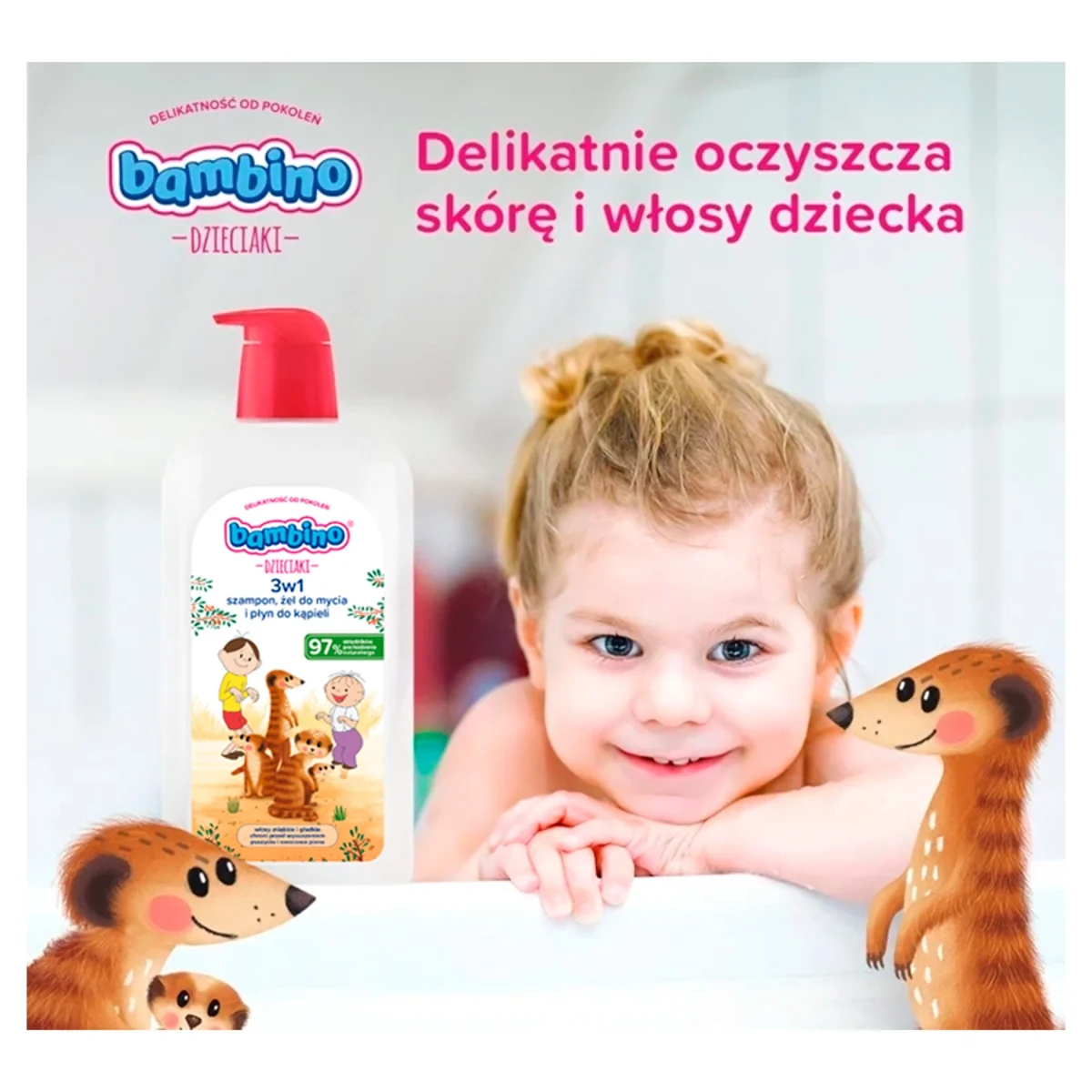 Bambino Dzieciaki Surykatki 3w1 szampon, żel pod prysznic i płyn do kąpieli, 1000 ml