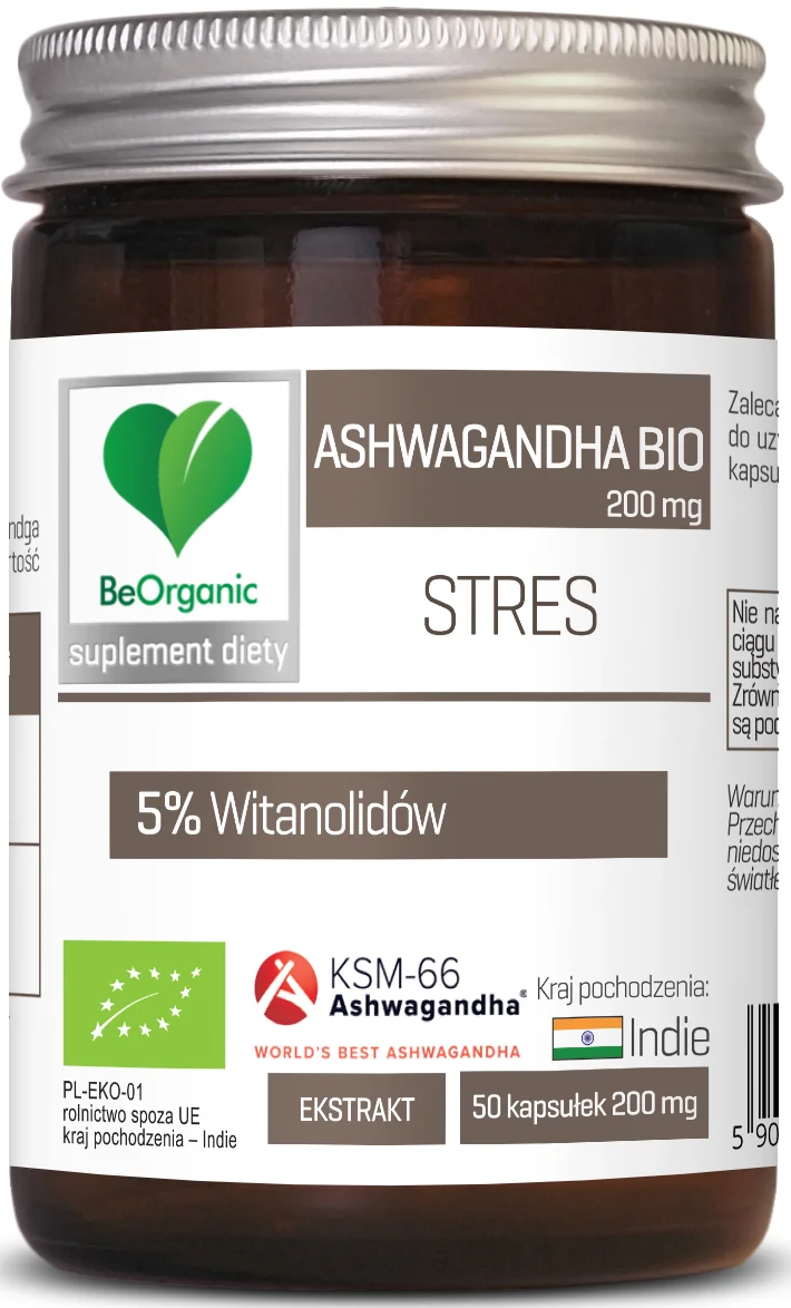 BeOrganic Ashwagandha KSM-66® 5% BIO STRES 50 kapsułek