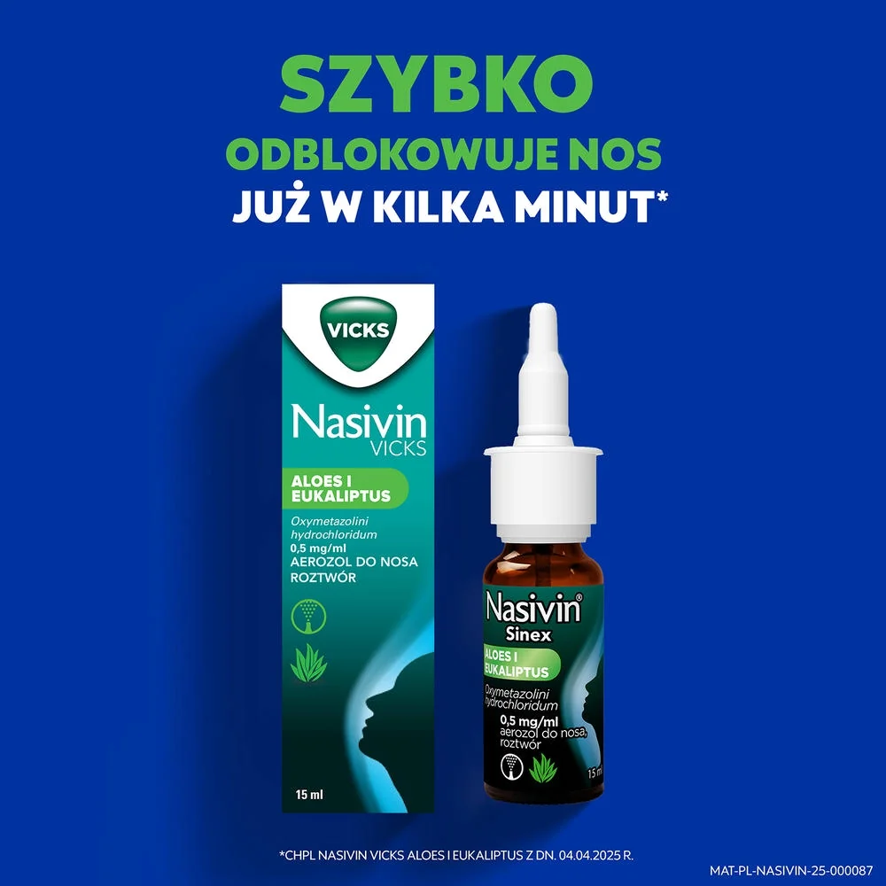 Nasivin Aloes i Eukaliptus 0,5 mg/ml aerozol do nosa, roztwór, 15 ml