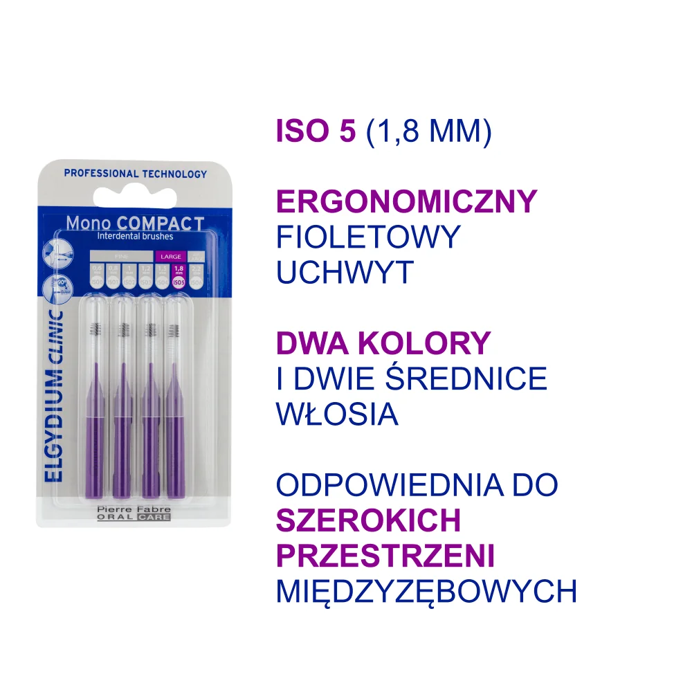 Elgydium Clinic Mono Compact 5 szczoteczki międzyzębowe purpurowe, 4 szt.