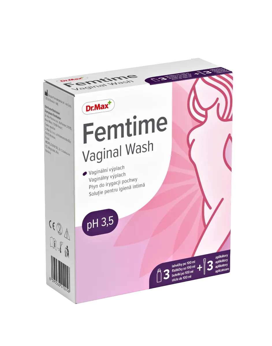 Femtime Vaginal Wash Dr.Max, płyn do irygacji pochwy, 3 butelki po 100 ml. Data ważności 30-04-2023