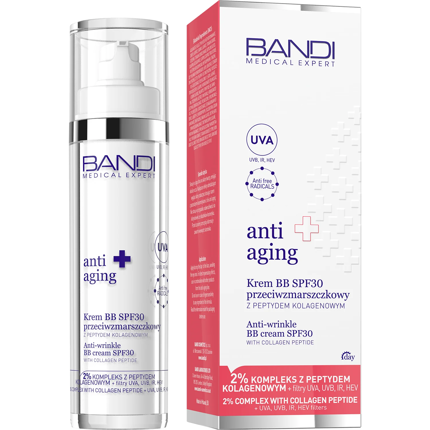 Bandi Anti Aging krem BB SPF 30 przeciwzmarszkowy z peptydem kolagenowym, 50 ml