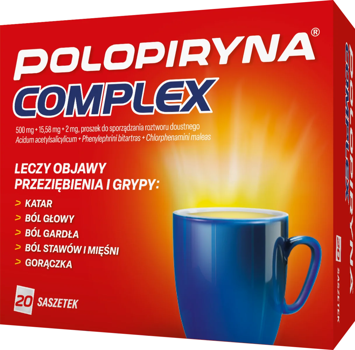 Polopiryna Complex 500 mg +15,58 mg+2 mg, 20 saszetek