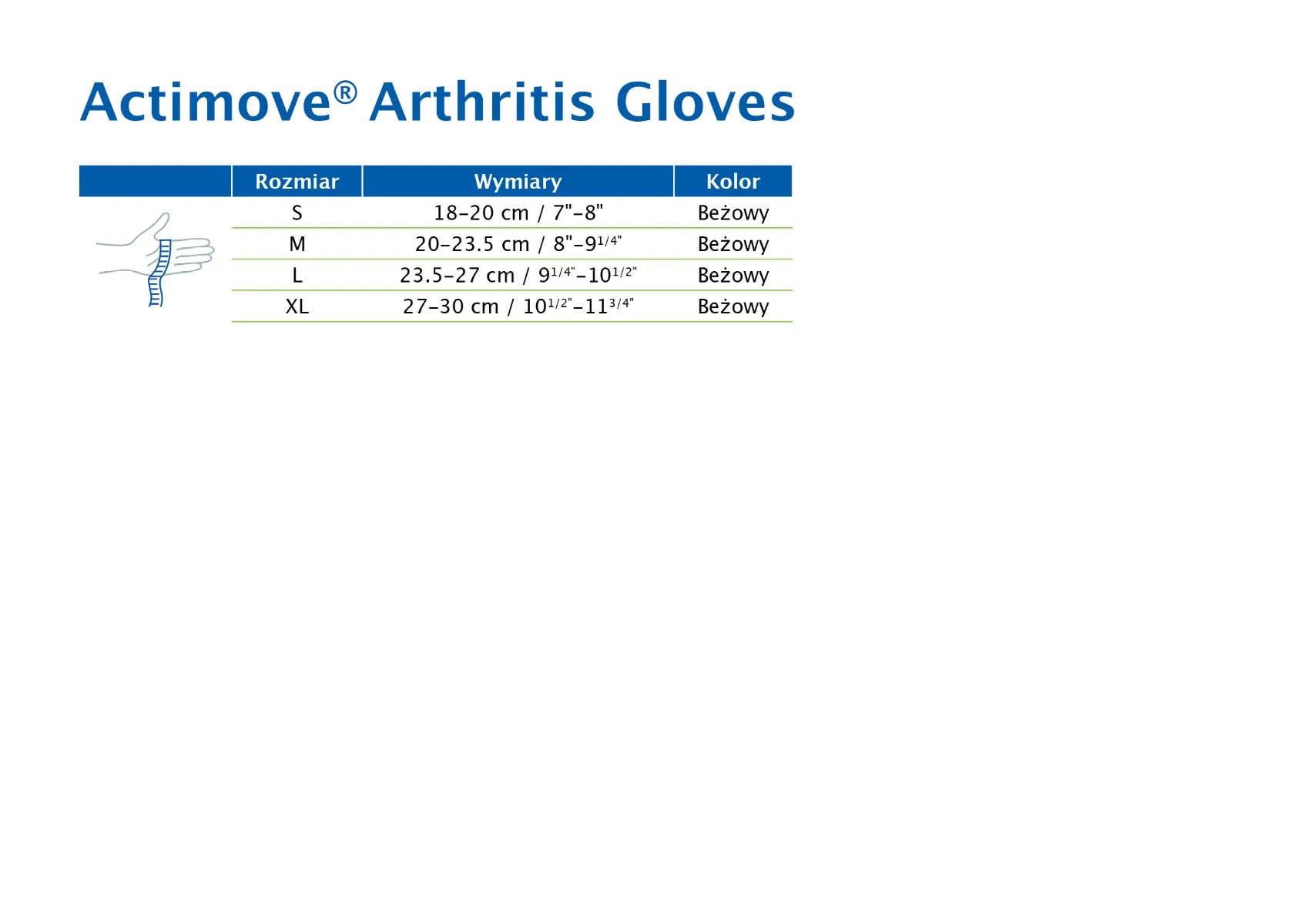 Actimove® Arthritis Gloves rękawiczki dla osób z zapaleniem stawów beżowe rozmiar XL, 1 para 