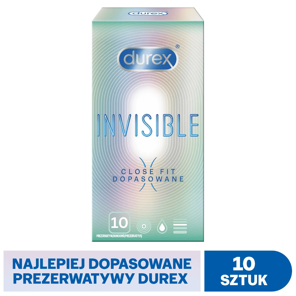 Durex Invisible, prezerwatywy, close fit, 10 sztuk 