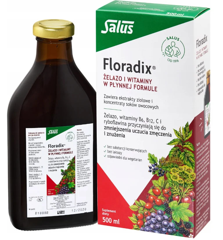 Floradix żelazo i witaminy w płynie, 500 ml