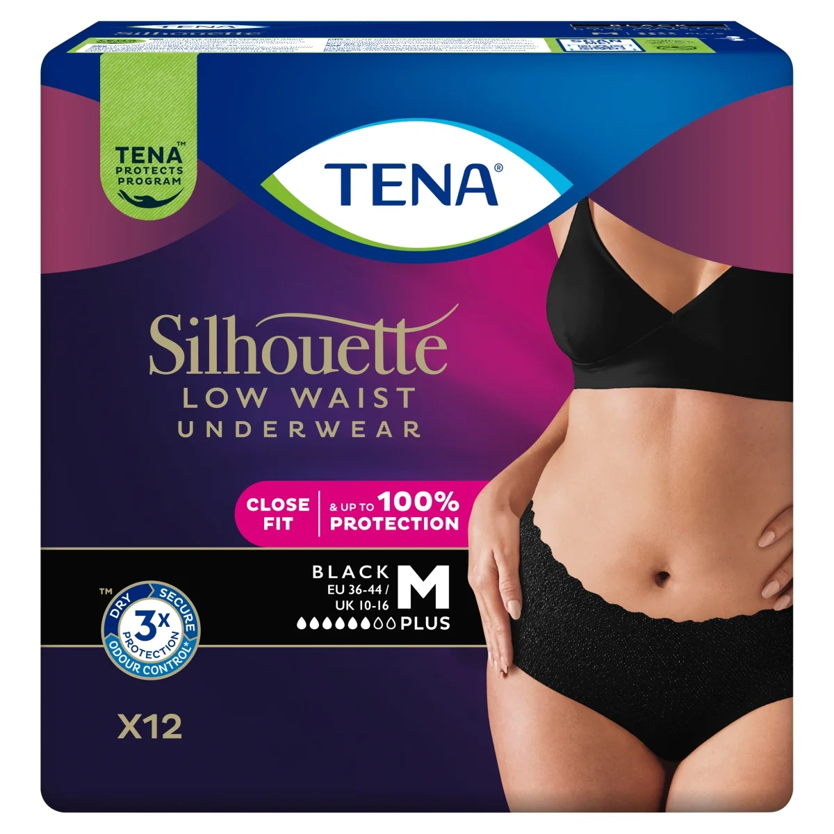 TENA Silhouette Black bielizna chłonna Plus M, 12 sztuk