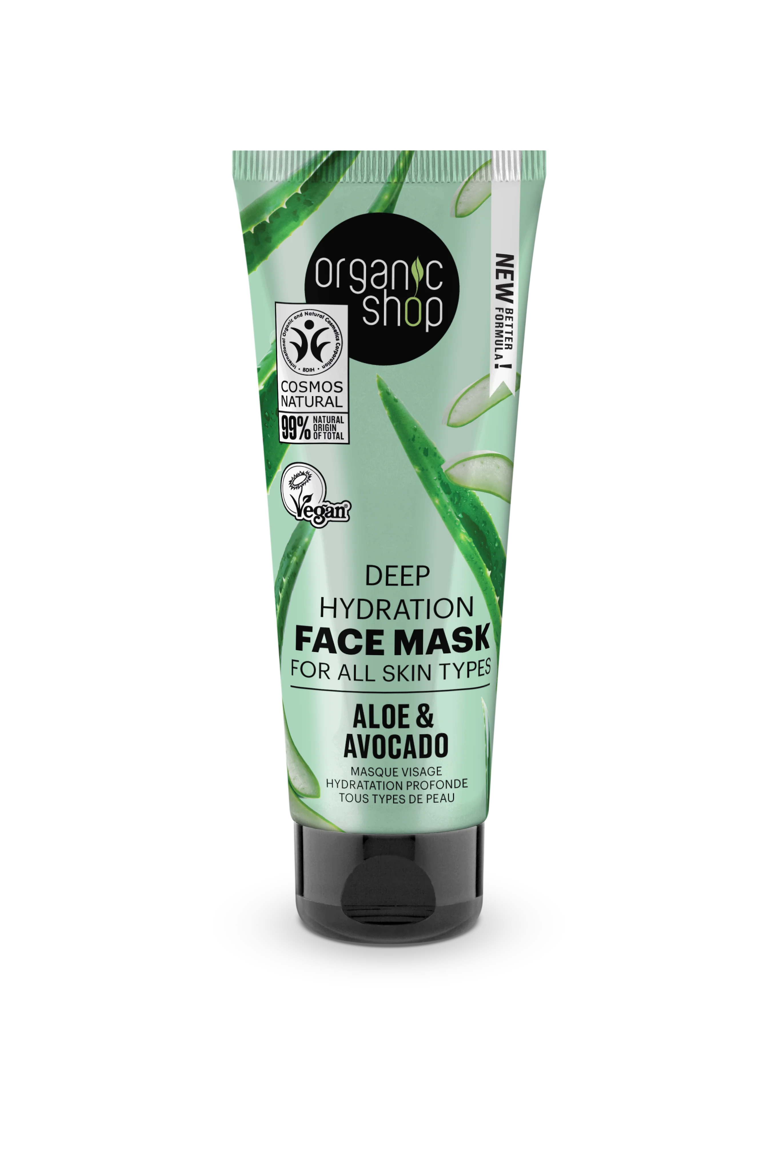 Organic Shop Aloes & Awokado maska do twarzy głęboko nawilżająca, 75 ml