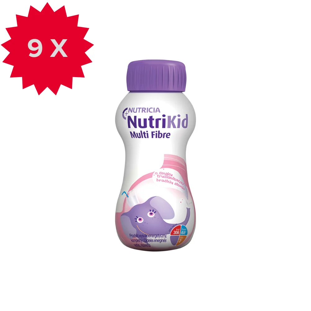 NutriKid Multi Fibre płyn, smak truskawkowy, 9 x 200 ml